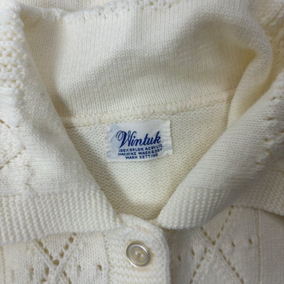 Vintage 60s Cream Cardigan Diamond Shapes Wintuk Sweater - Picture 7 of 10